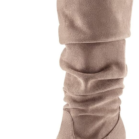 Women's Taupe Pointed Toe Cowboy Knee-High Boots with Zippers and Chunky Heel - Picture 1 of 6
